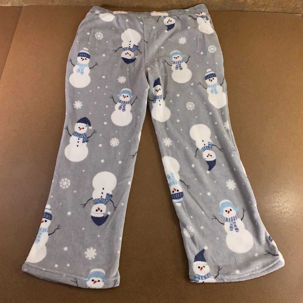 Fashion Nova Womens 2X Gray Winter Snowman Matching Family Plush Pajama Pants